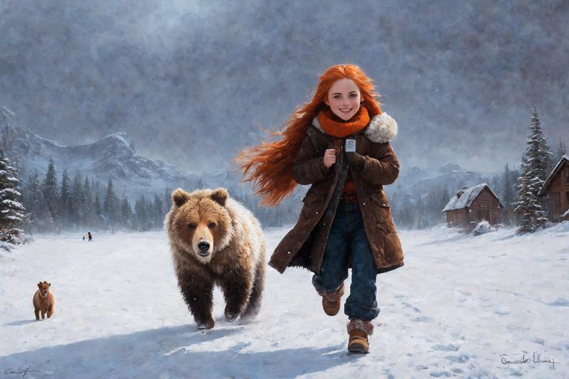 00046-3400912605-girl running away from the grizzly, freckles, blue eyes, big eyes, long straight (orange red) hair, (cheeky smile),_winter villa.png